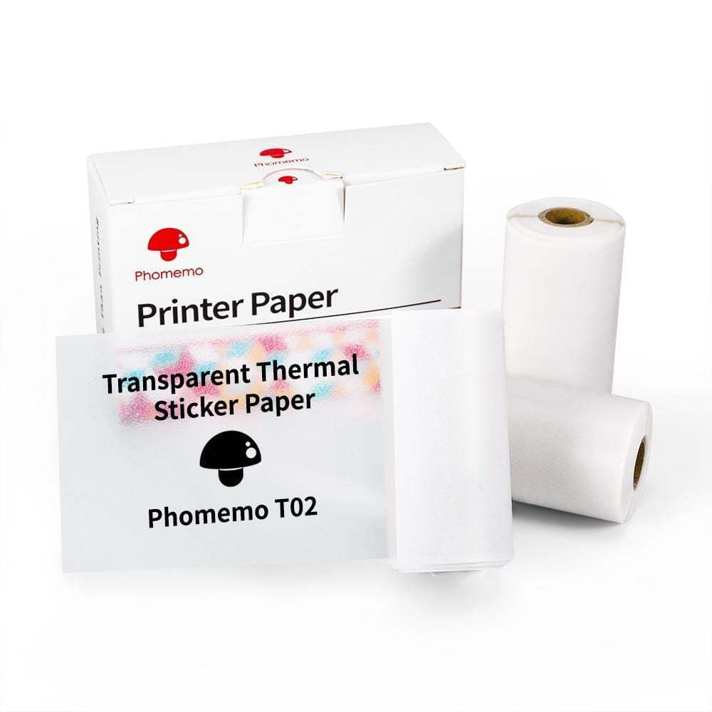 Phomemo printer paper rolls for portable mini thermal label printer with transparent thermal sticker paper