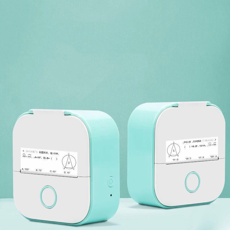 Shopi Vella portable mini thermal label printer in white and teal printing small labels for trading