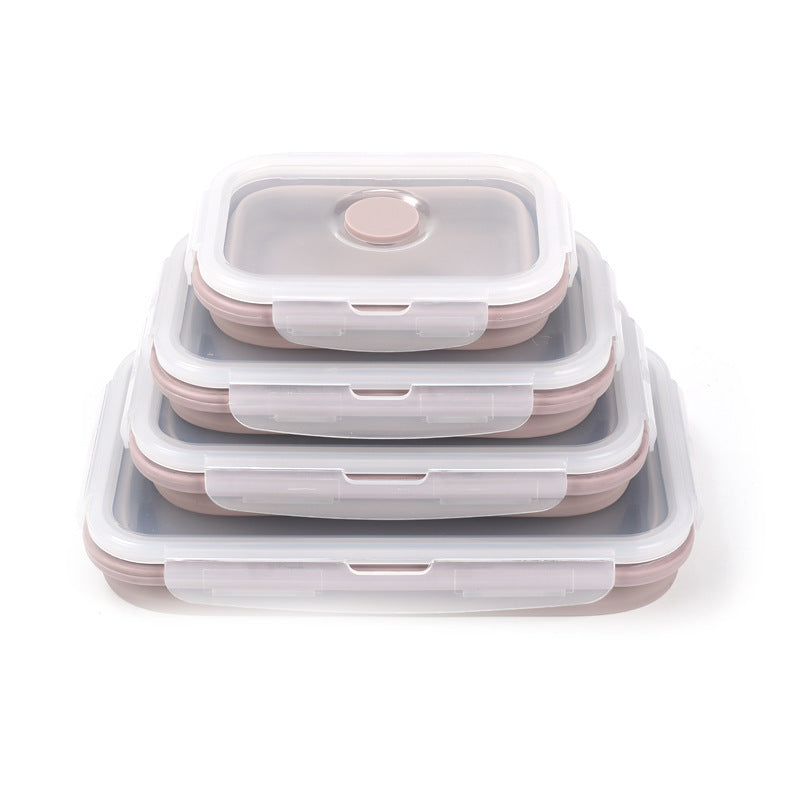 Set of four collapsible silicone lunch box storage containers with clear lids by Shopi Vella
