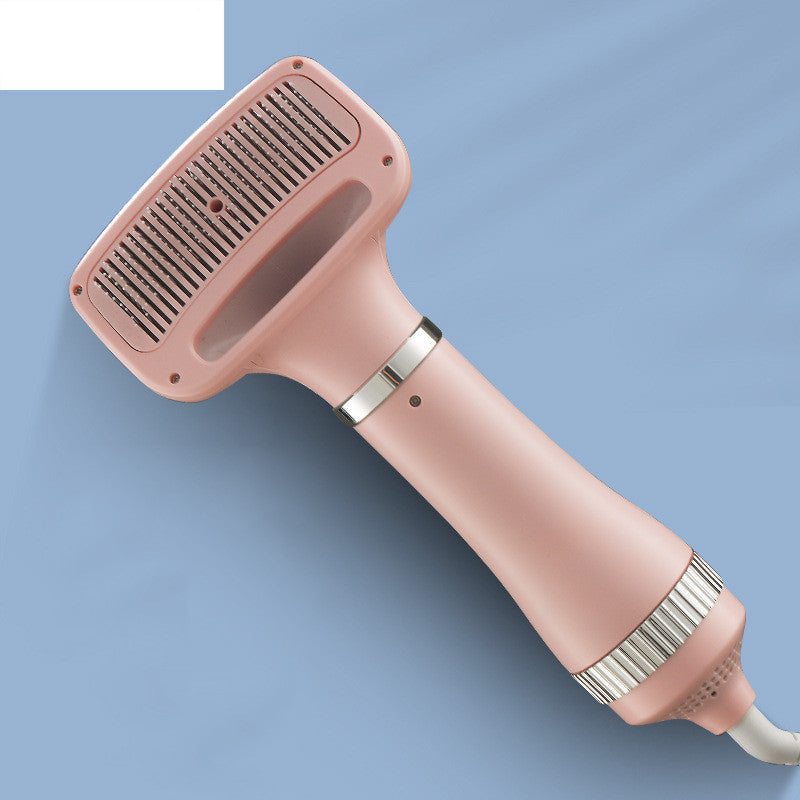 Shopi Vella pink dog grooming hair dryer with ergonomic handle and wide nozzle on blue background