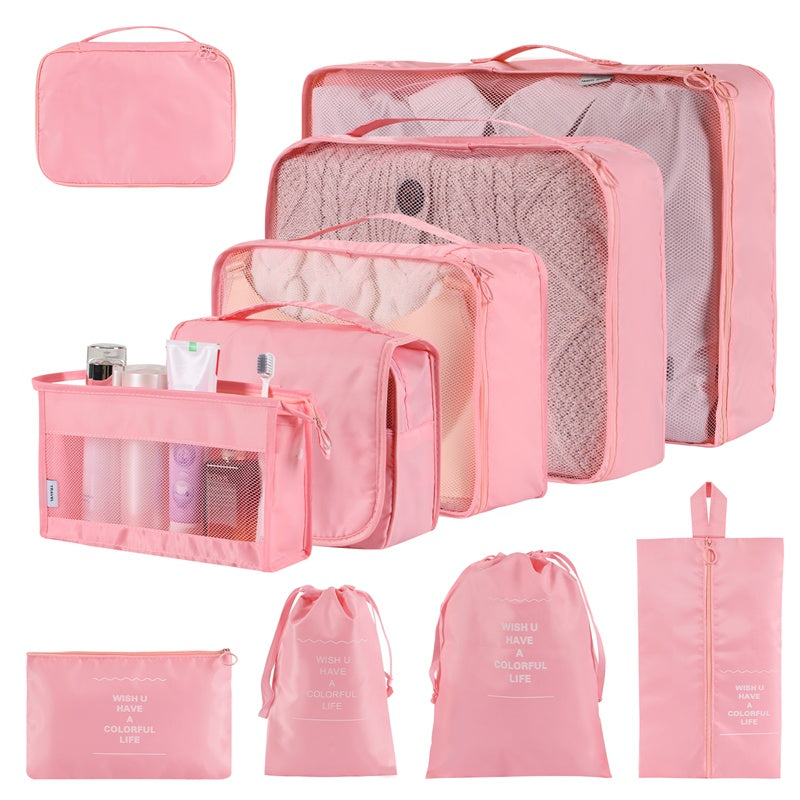 Shopi Vella waterproof travel storage organizer set in pink with multiple sizes for clothes and toiletries