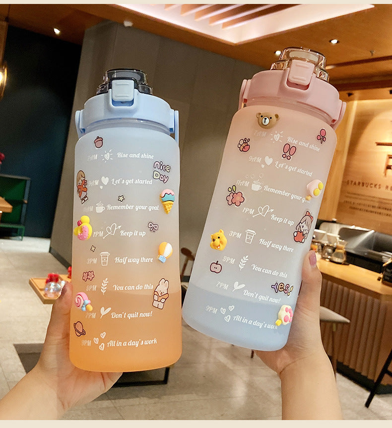 Shopi Vella plastic water bottle for daily hydration with motivational quotes and cute decorative icons