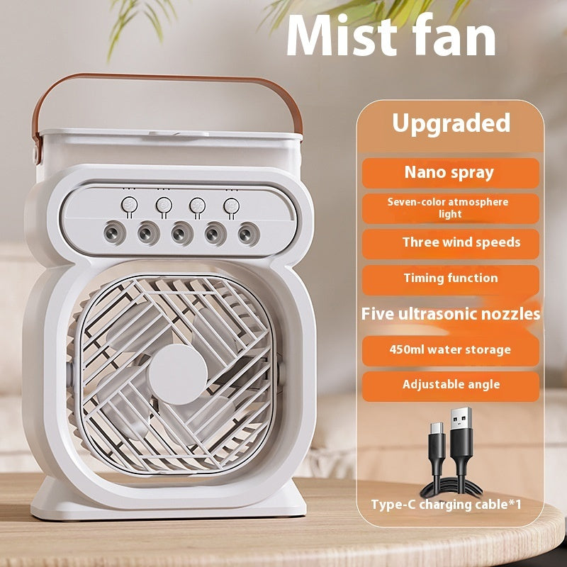 Portable air conditioner for home office mist fan with nano spray and five ultrasonic nozzles
