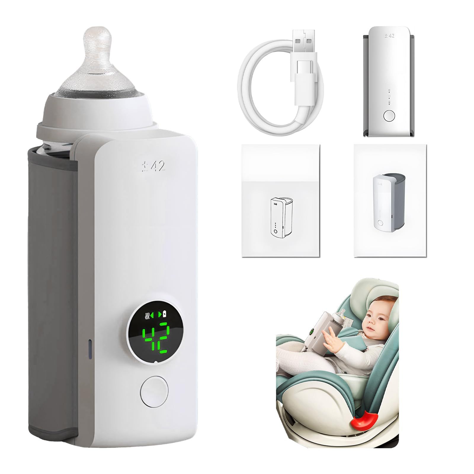 Shopi Vella portable baby bottle warmer with digital display and USB cable for home storage use