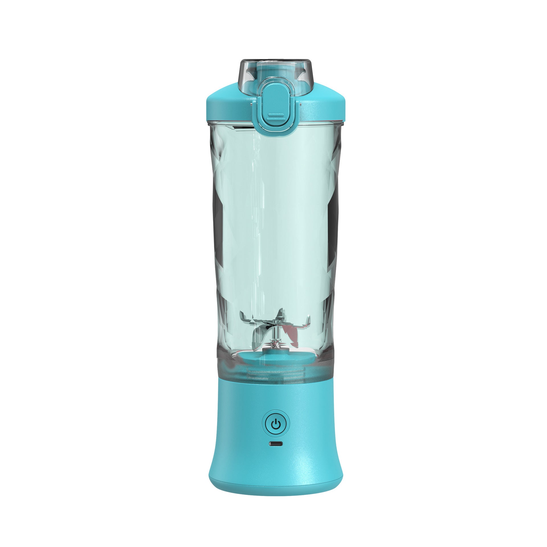 Shopi Vella portable blender for smoothies in blue with transparent pitcher and one-button operation