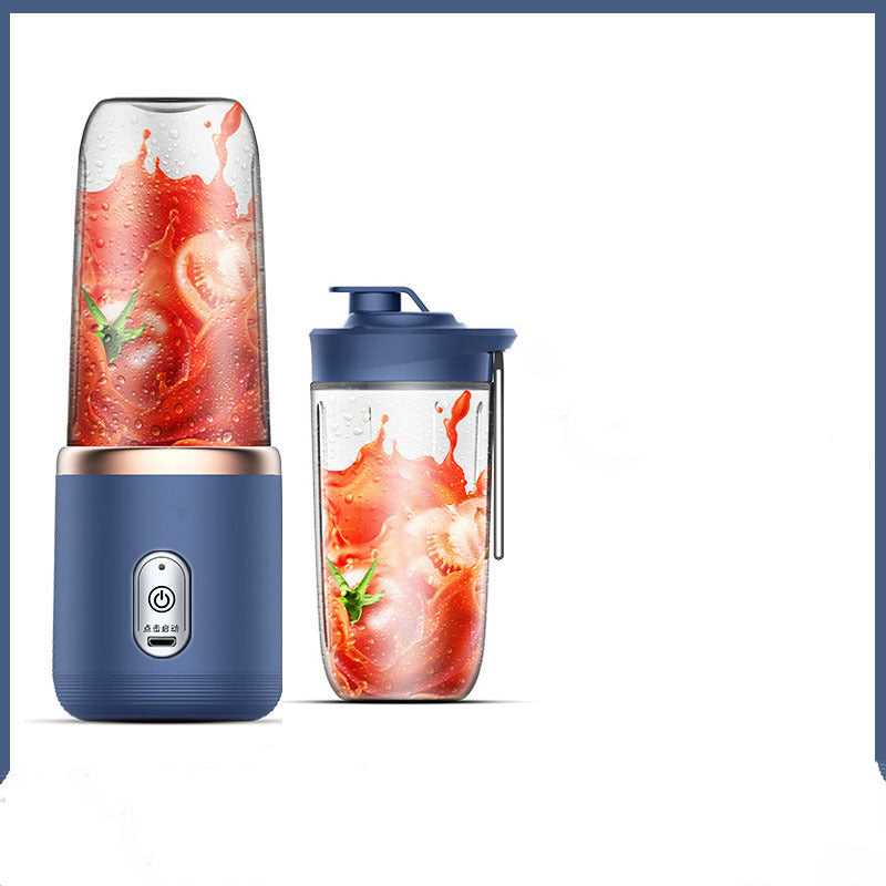 Shopi Vella portable blender for smoothies in blue with blending jar and portable cup filled with fresh fruit blend