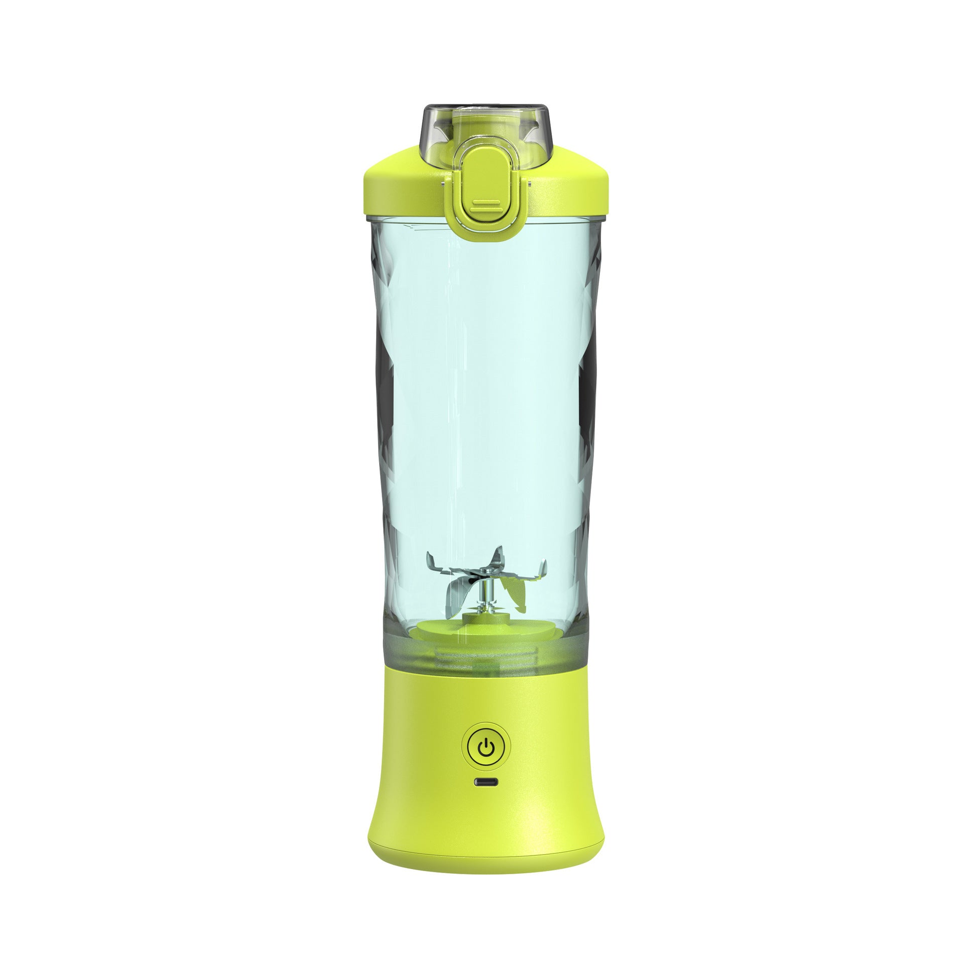 Shopi Vella portable blender for smoothies in lime green with clear blending jar and power button