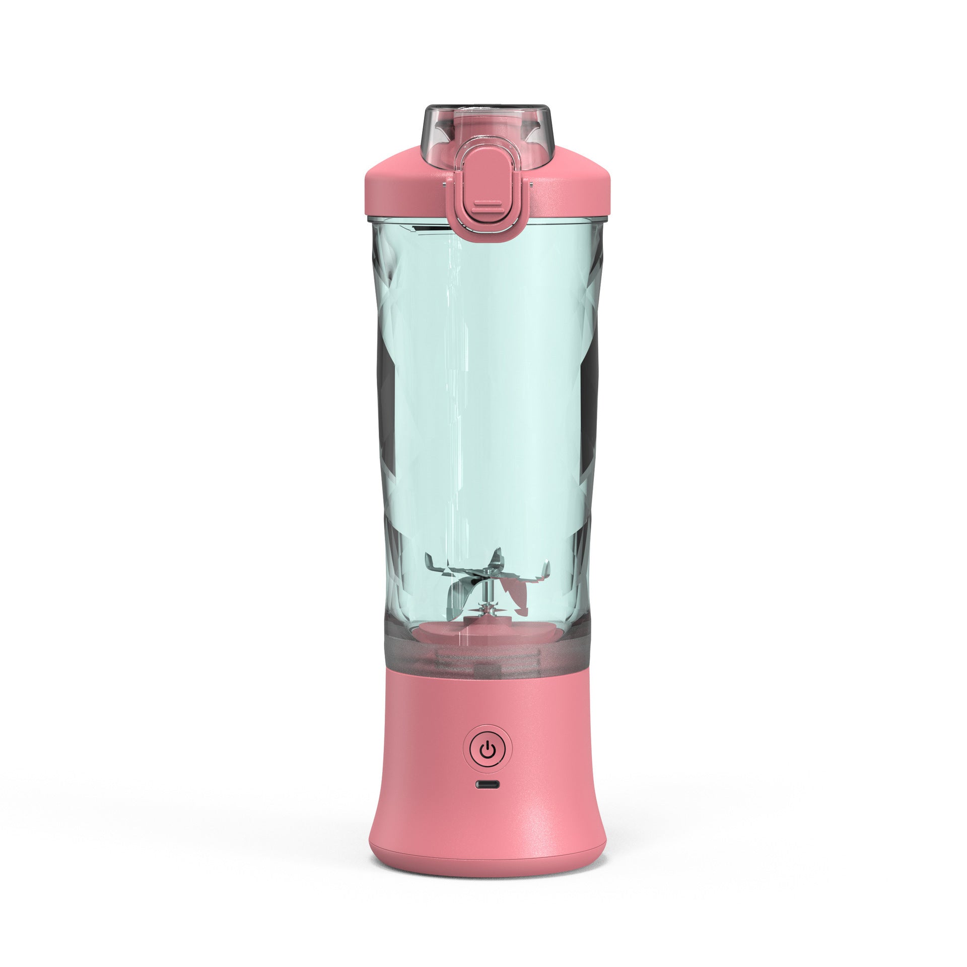 Shopi Vella pink portable blender for smoothies with clear container and power button