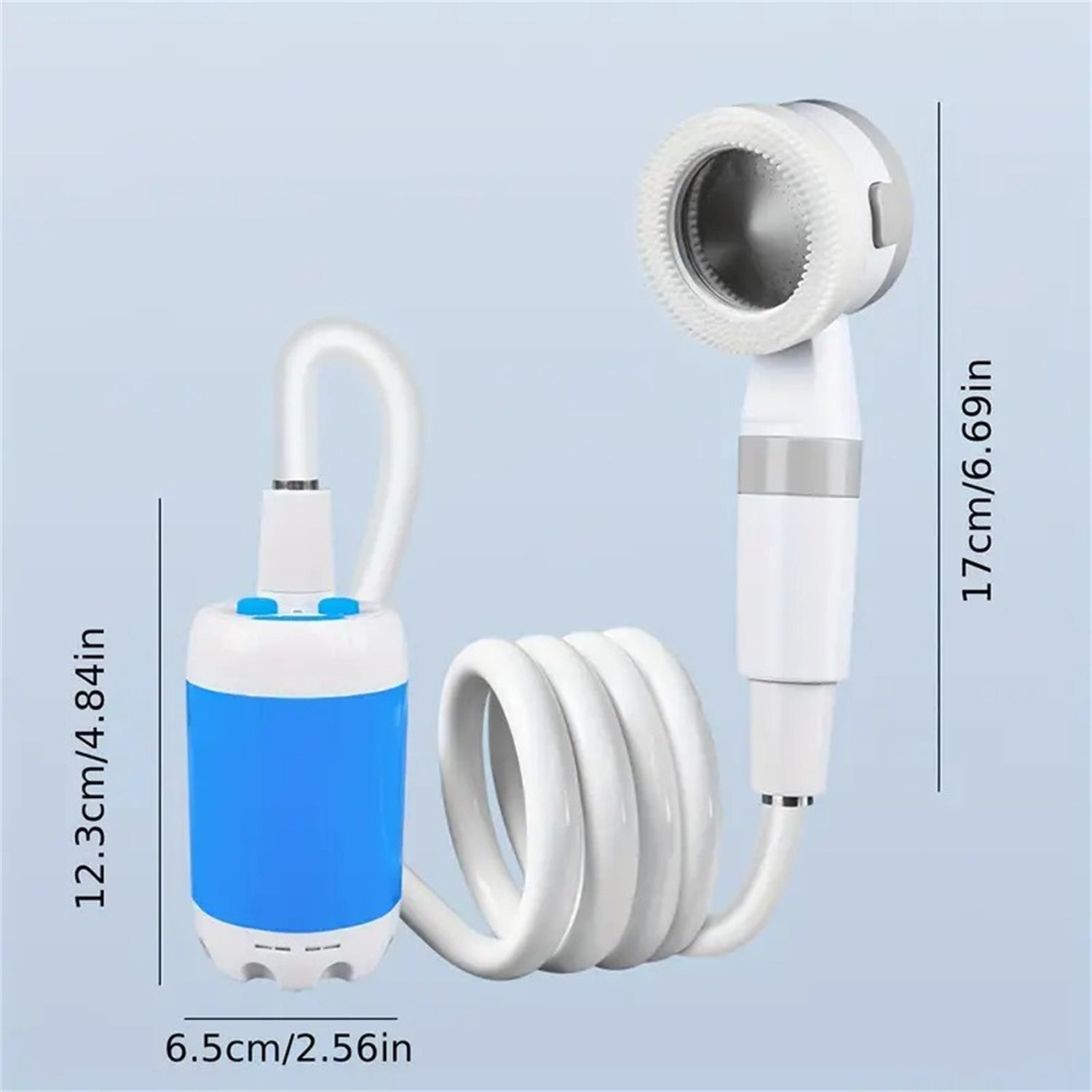 Shopi Vella portable camping shower electric with compact pump and showerhead for bathroom storage