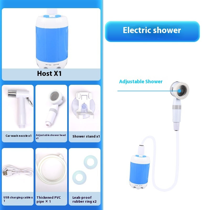 Shopi Vella portable camping shower electric with adjustable shower head and USB charging cable