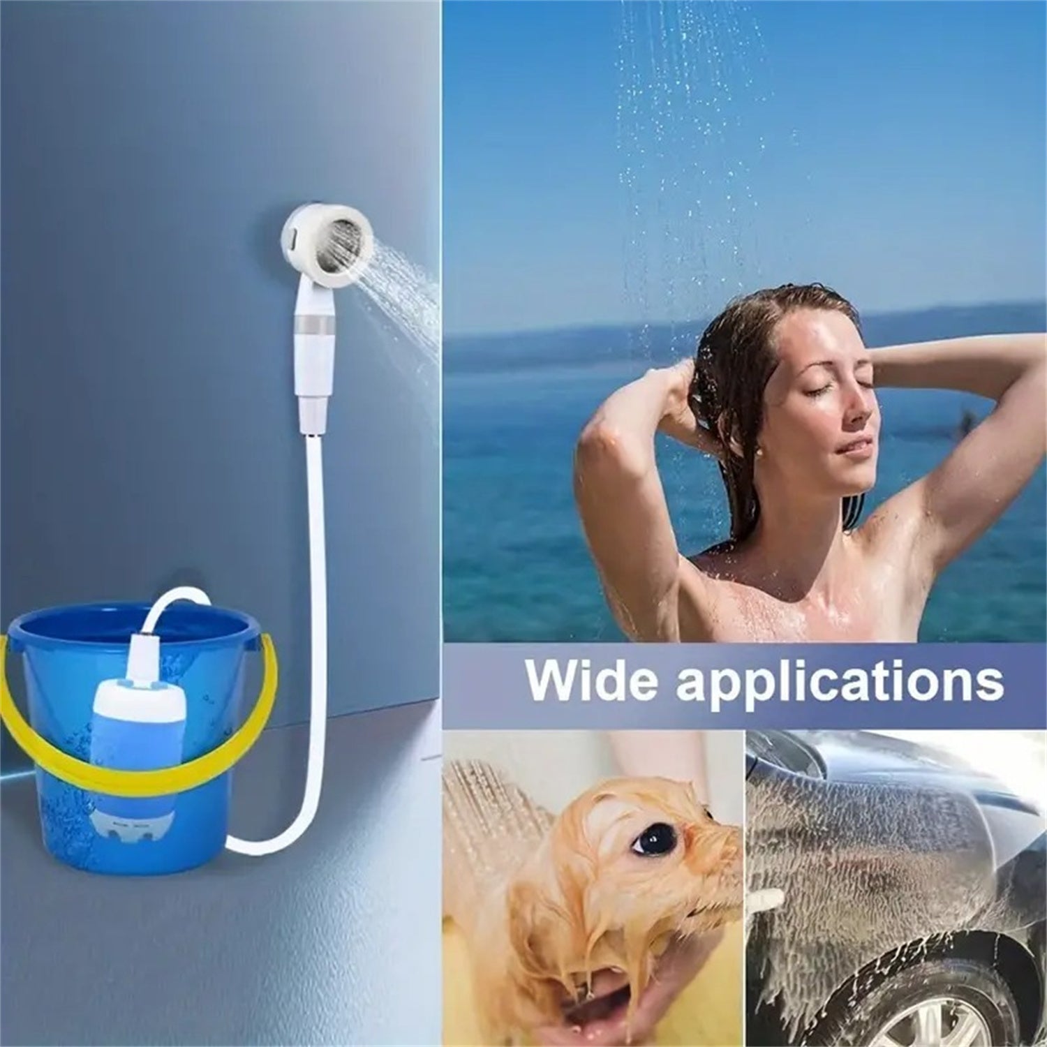 Shopi Vella portable camping shower electric with handheld showerhead for outdoor use and pet washing