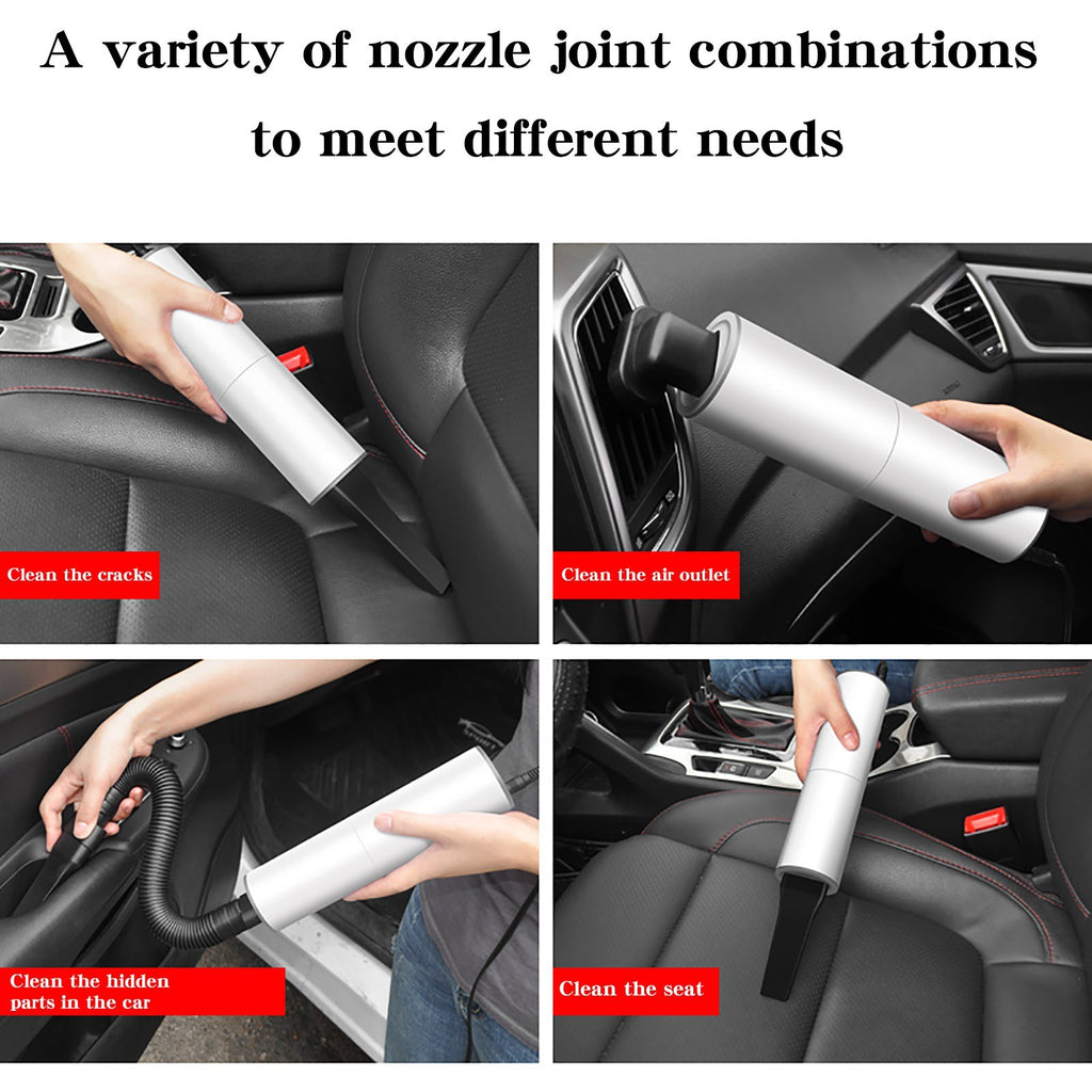 Shopi Vella portable car vacuum cleaner with multiple nozzle attachments for cleaning car seats cracks air outlets and hidden parts