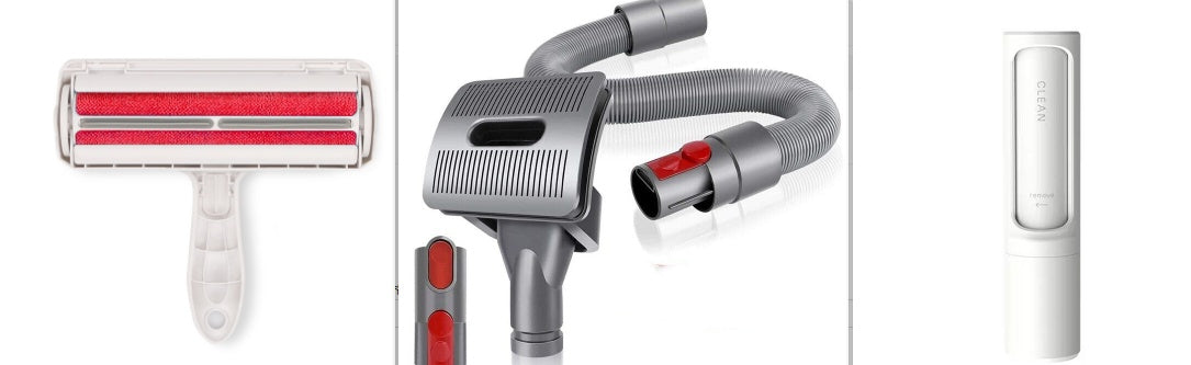 Portable cat dog fur removal tool set including handheld lint roller and vacuum attachment for pet hair