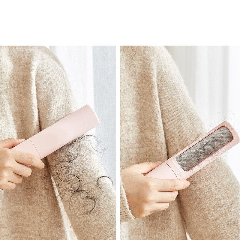 Shopi Vella portable cat dog fur removal tool in pink removing pet hair from beige sweater