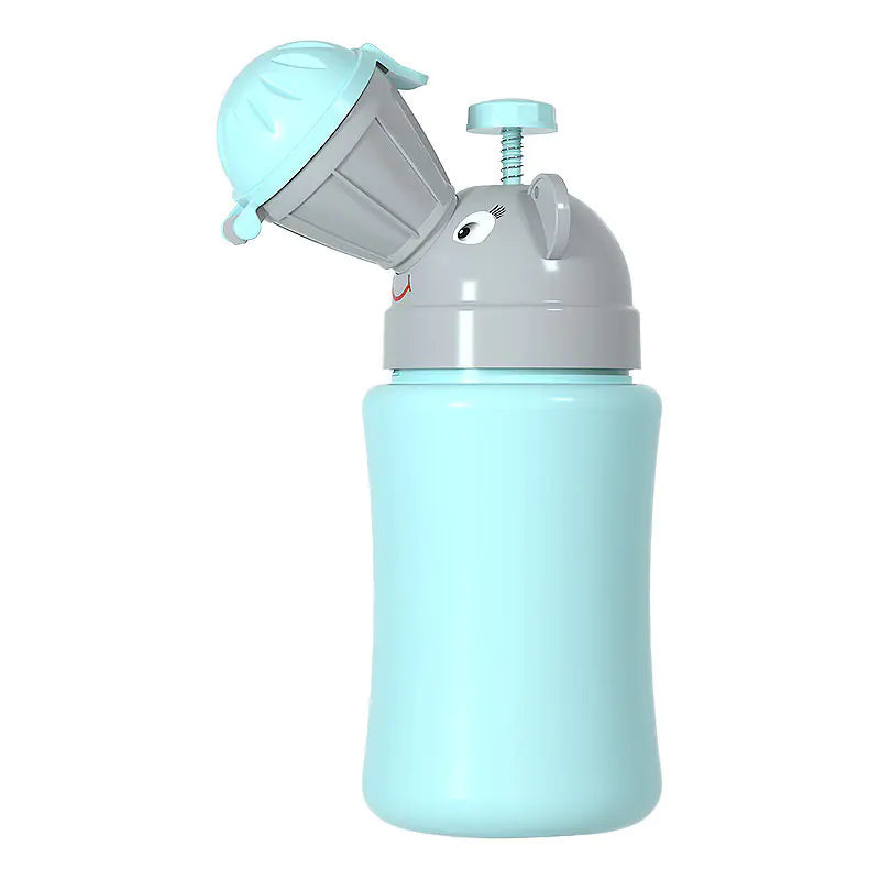 Portable children's urinal wholesale with cute animal design and light blue body for easy use