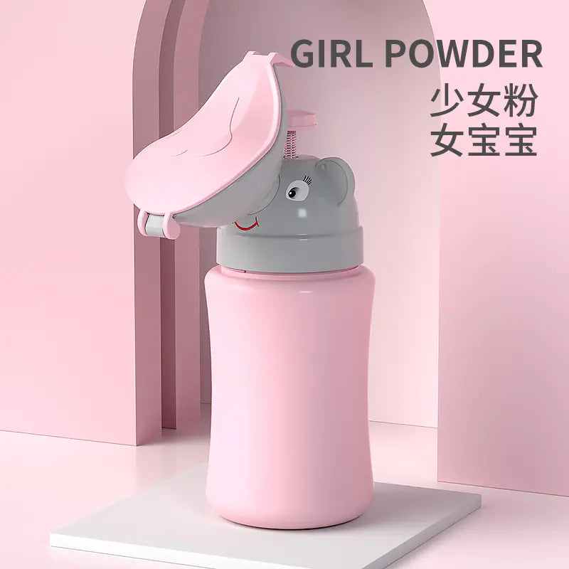 Pink portable children's urinal wholesale with elephant design and flip-top lid for easy use