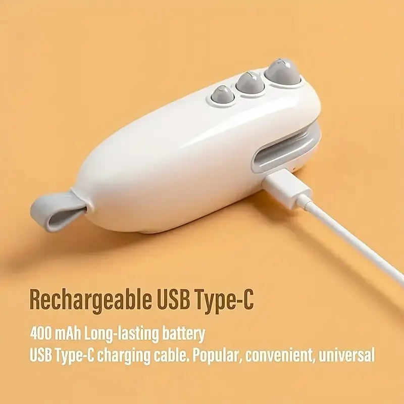 Shopi Vella portable chip bag resealer with cutter rechargeable with USB Type-C charging cable