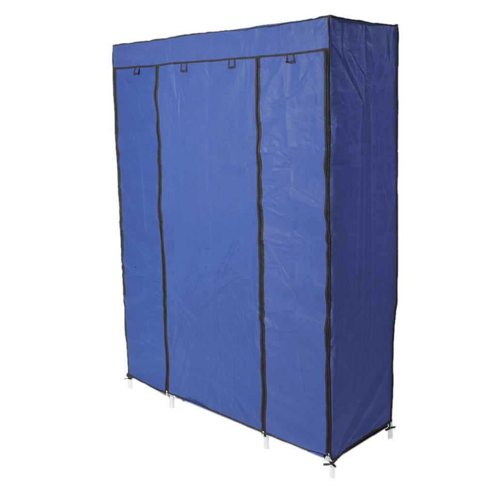Shopi Vella blue portable closet organizer with shelves and zippered fabric cover for clothing storage
