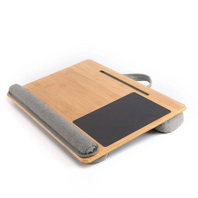 Shopi Vella portable computer desk for home with wooden top and cushioned lap support in gray