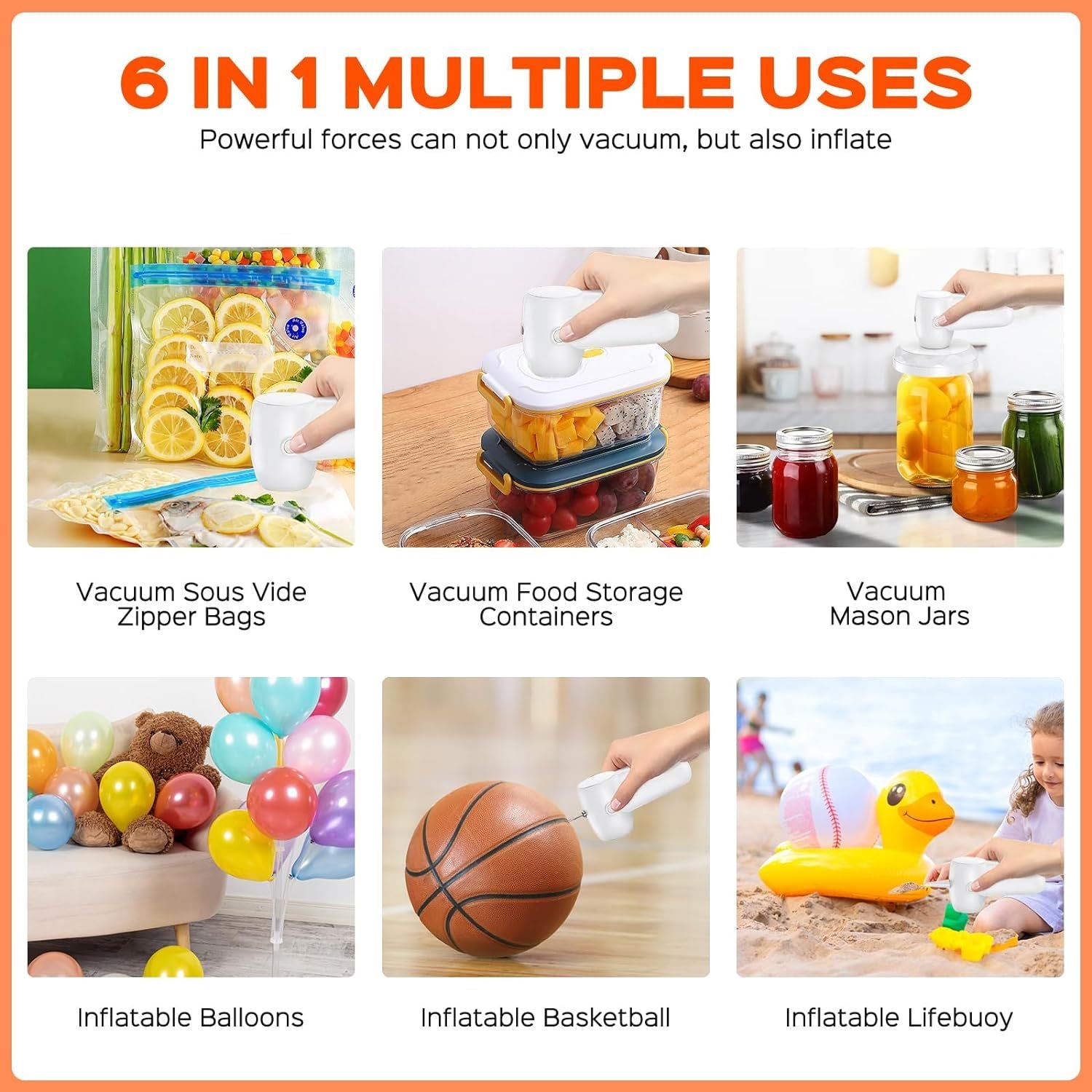 Shopi Vella portable food preservation machine vacuum sealing sous vide bags jars containers and inflating balloons basketball lifebuoy