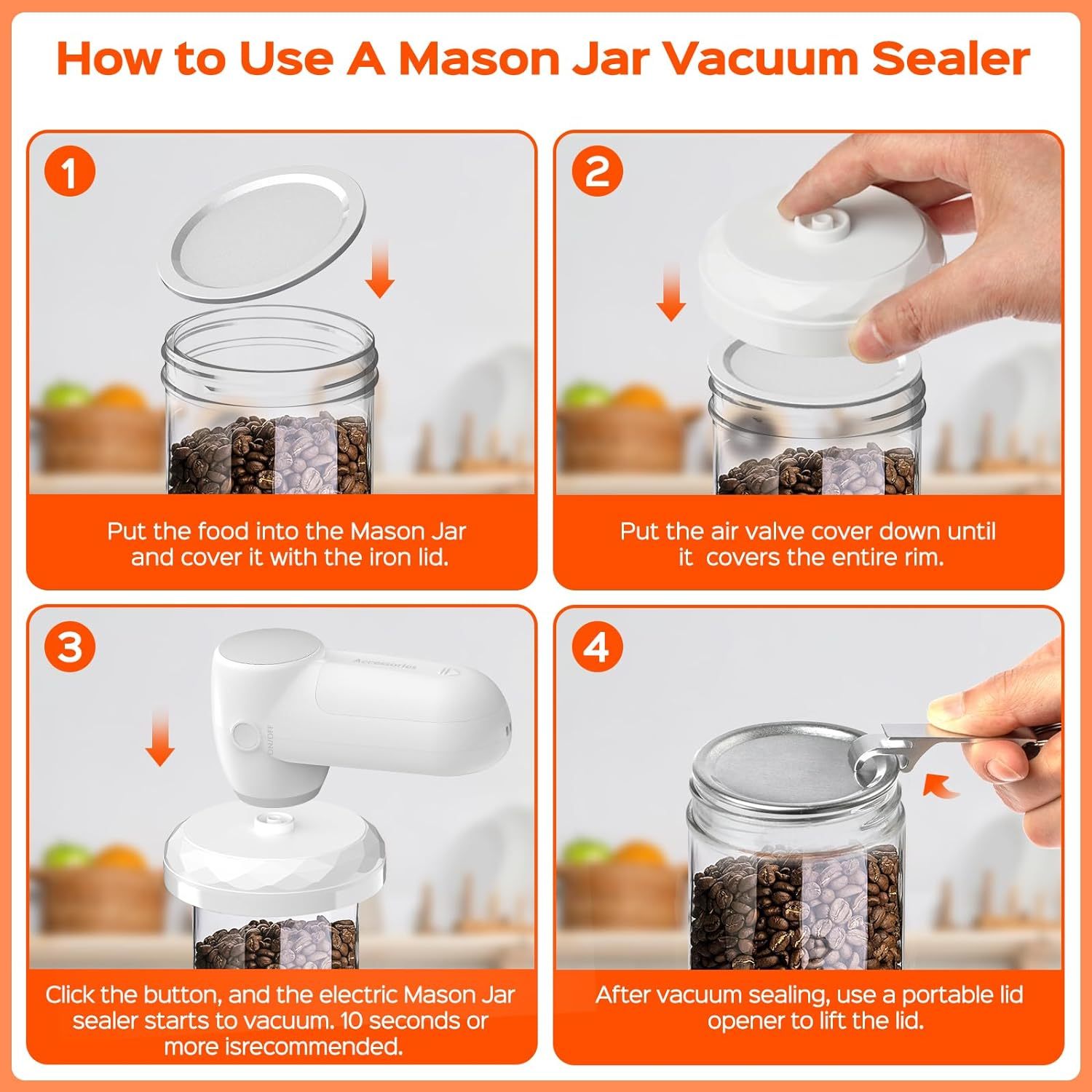 Step-by-step guide using portable food preservation machine Mason Jar Vacuum Sealer for food storage