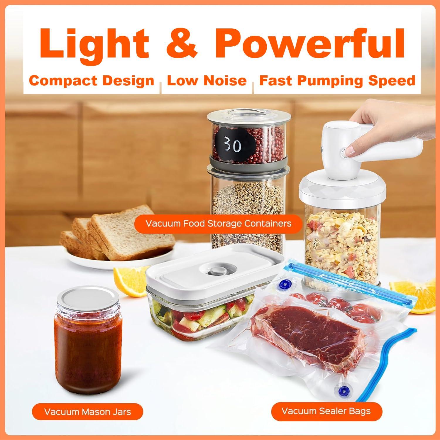 Shopi Vella portable food preservation machine with vacuum food storage containers, mason jars, and sealer bags