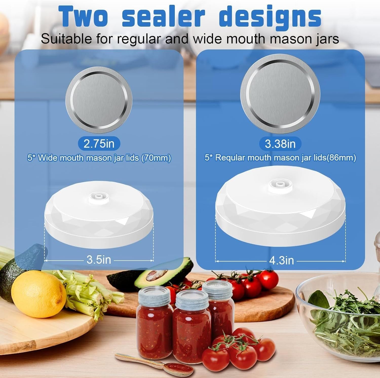 Shopi Vella portable food preservation machine with two sealer designs for wide and regular mouth mason jars