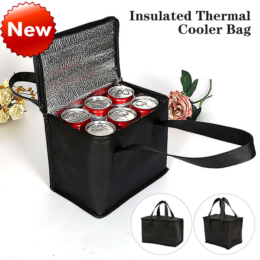 Shopi Vella portable insulated lunch bag black cooler bag holding six cans with handle
