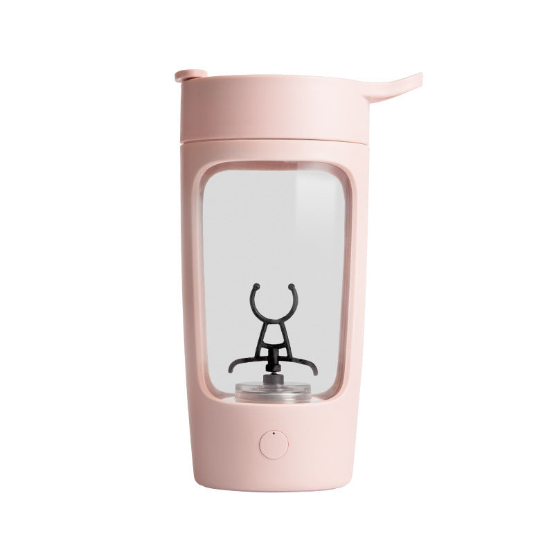Shopi Vella portable juice blender in pink with built-in blade and flip-top lid
