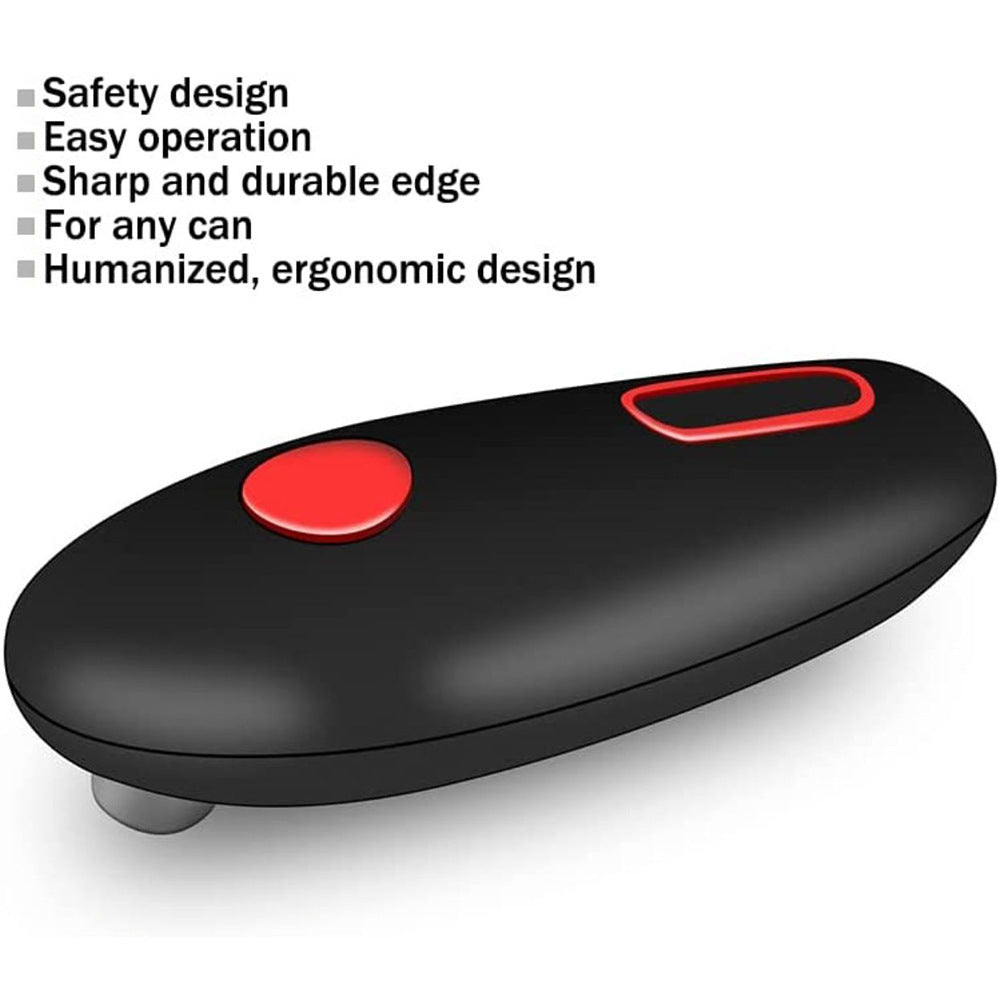 Portable kitchen opener tool with safety design and ergonomic black and red body for easy operation