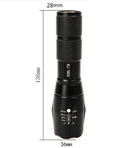 Shopi Vella portable mini LED flashlight measuring 136mm length with compact black metal body