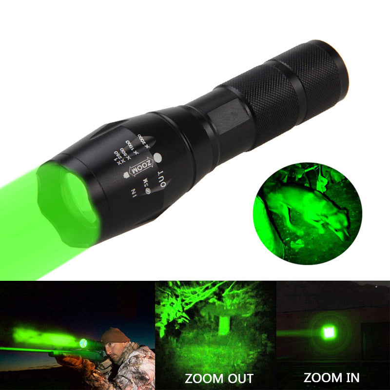 Shopi Vella portable mini LED flashlight with adjustable zoom and bright green night vision beam