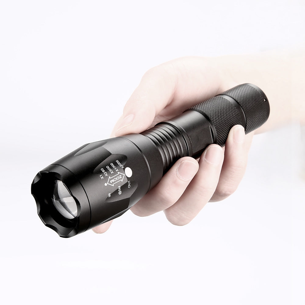 Shopi Vella portable mini LED flashlight held in hand with black compact design for home storage