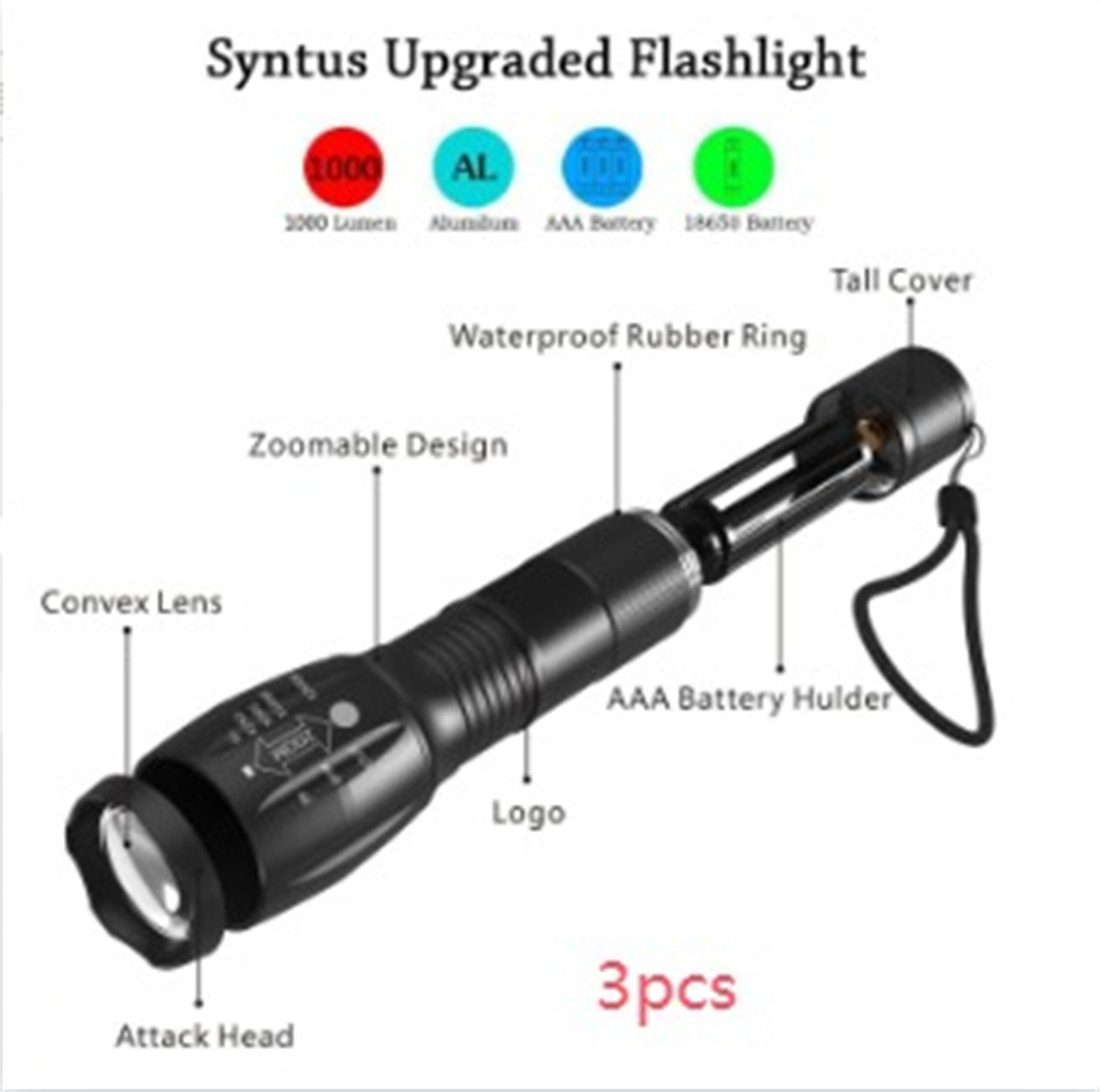 Shopi Vella portable mini LED flashlight with zoomable design and waterproof rubber ring