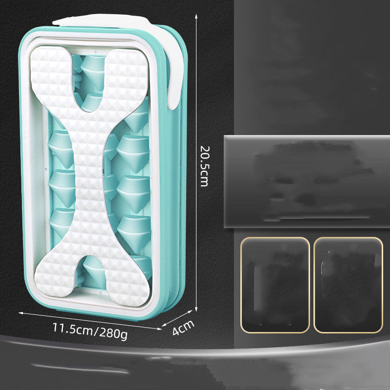 Shopi Vella portable silicone ice ball mold in teal with measurements for kitchen storage