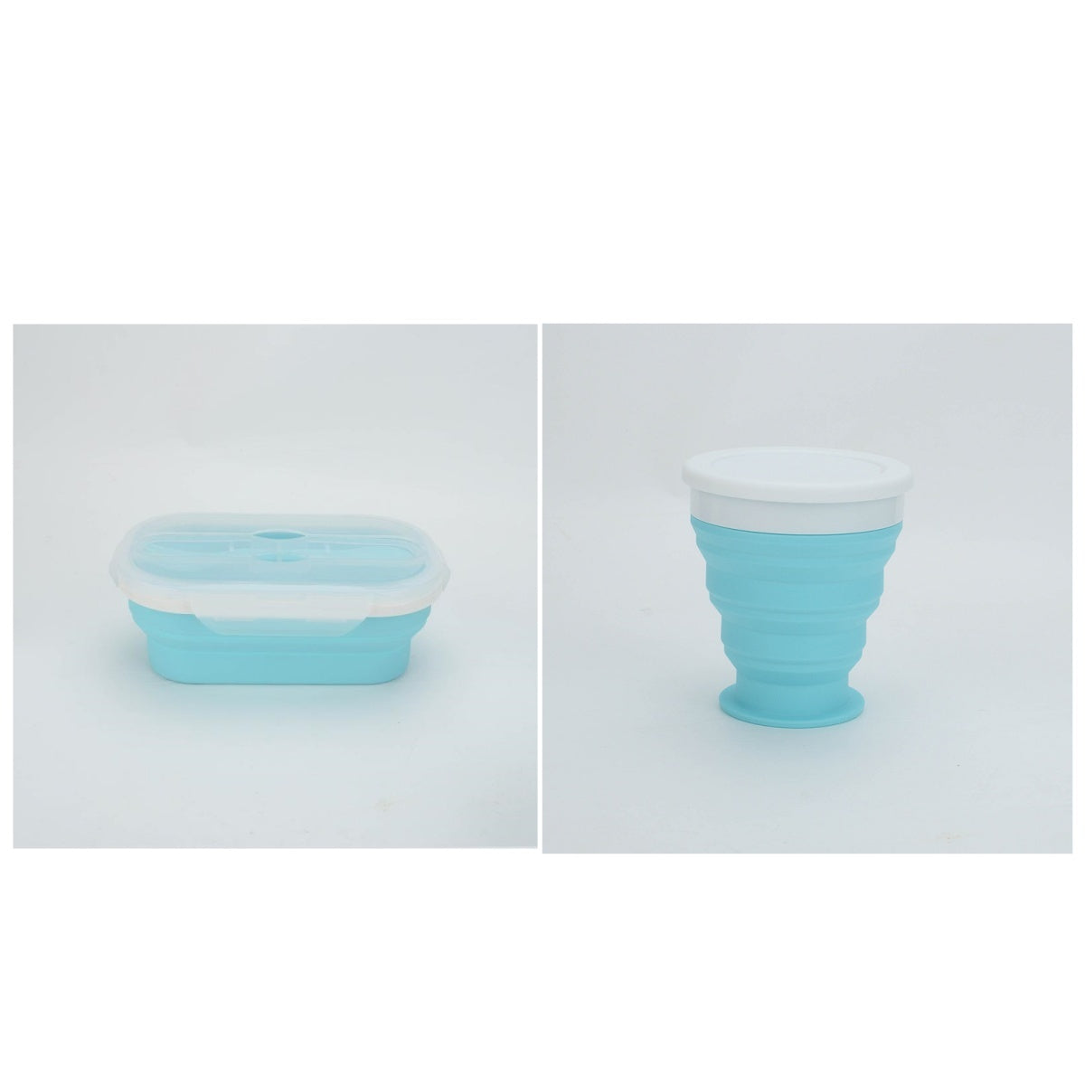 Shopi Vella portable silicone lunch box in blue with collapsible design for easy storage and travel