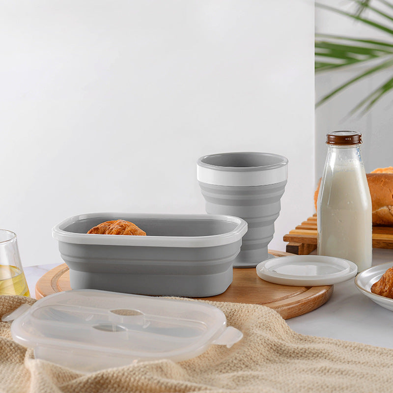 Shopi Vella portable silicone lunch box set in gray with collapsible design for easy home storage
