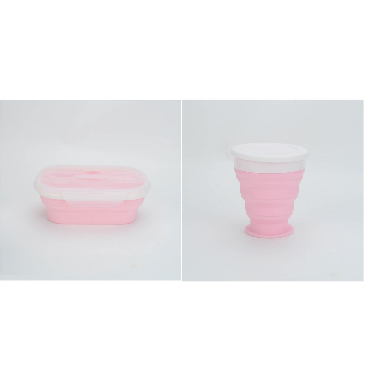 Shopi Vella pink portable silicone lunch box collapsible food container with white lid for easy storage