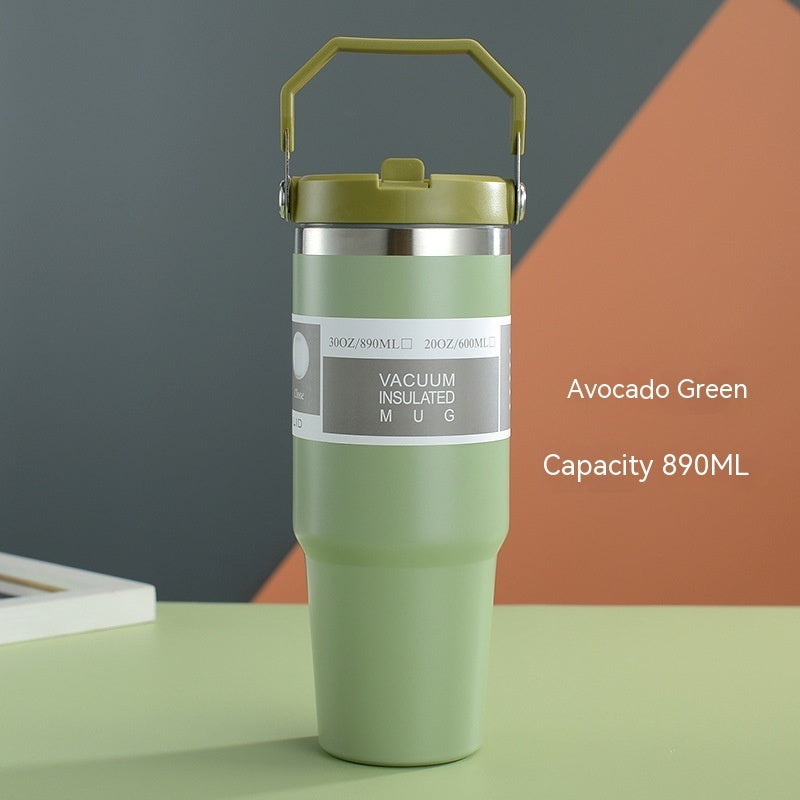 Shopi Vella avocado green portable stainless steel travel mug with 890ML capacity and vacuum insulation