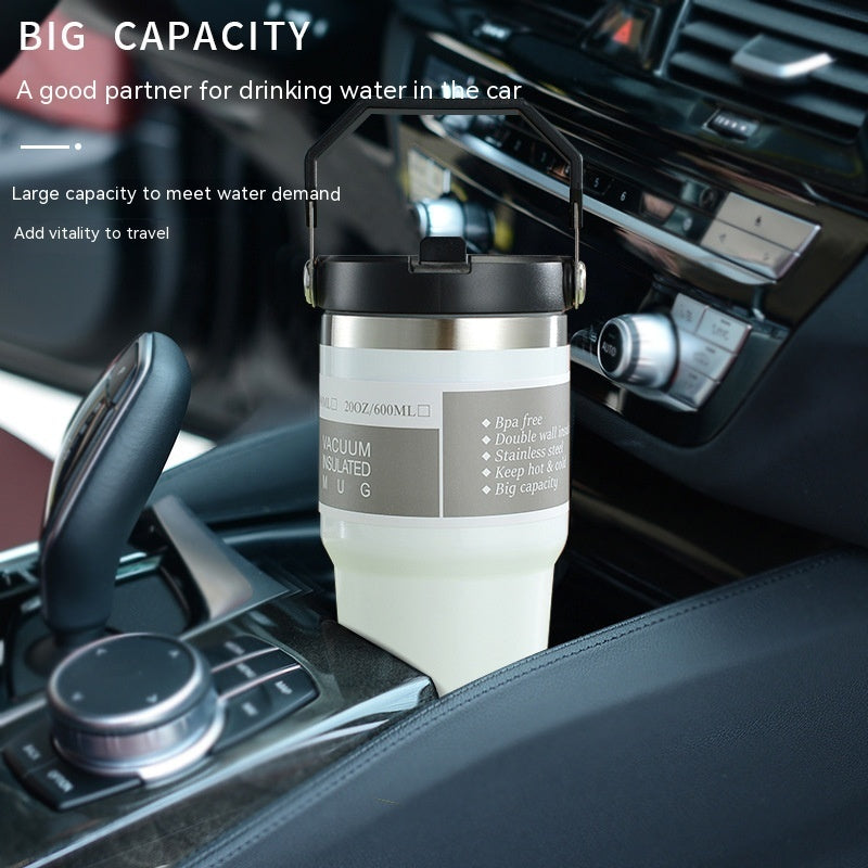 Shopi Vella portable stainless steel travel mug in car cup holder with large capacity and black lid