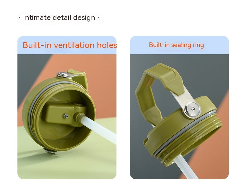 Portable stainless steel travel mug green lid with built-in ventilation holes and sealing ring