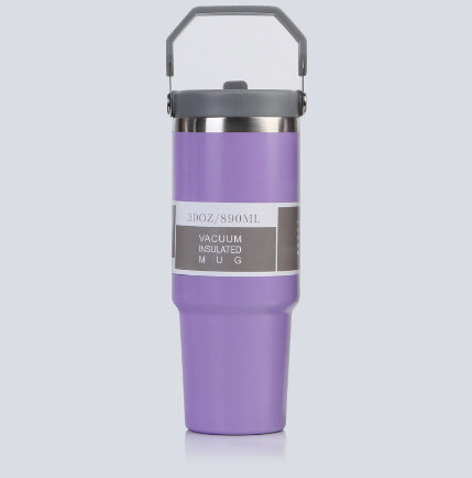 Shopi Vella portable stainless steel travel mug in purple with vacuum insulated design and carrying handle