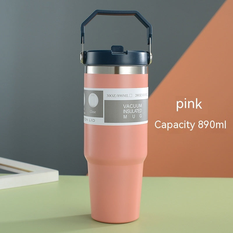 Shopi Vella portable stainless steel travel mug in pink with 890ml capacity and vacuum insulation