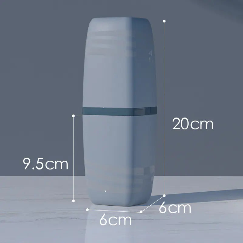 Gray portable toothbrush travel case with compact dimensions 20cm by 6cm by 9.5cm for easy carrying