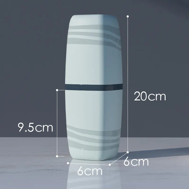 White portable toothbrush travel case with dimensions 20cm height 9.5cm width and 6cm depth for easy carrying