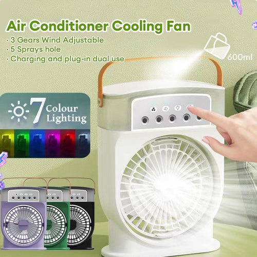 Shopi Vella portable USB air conditioner fan with 3 adjustable wind gears and 7 color lighting options