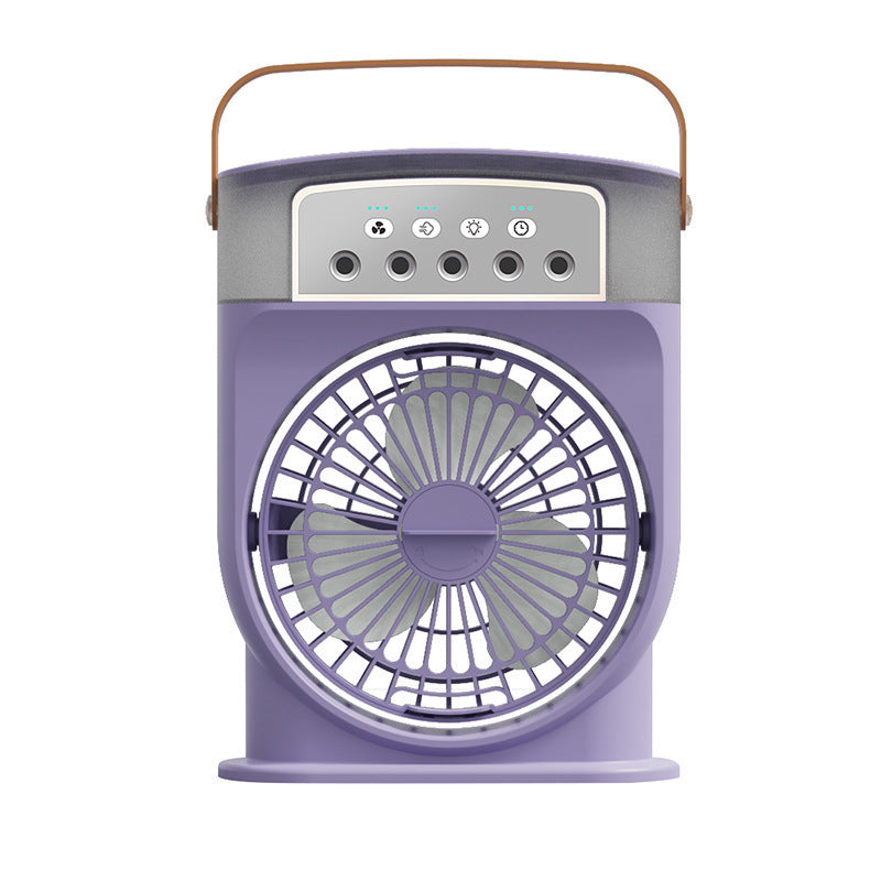 Shopi Vella portable USB air conditioner fan in purple with control buttons and carry handle