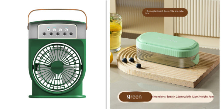 Shopi Vella portable USB air conditioner fan in green with handle and control buttons