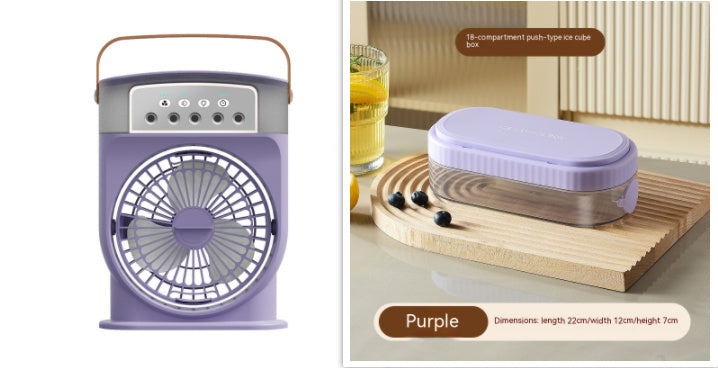 Shopi Vella purple portable USB air conditioner fan with compact design and push-type cube box for office desk
