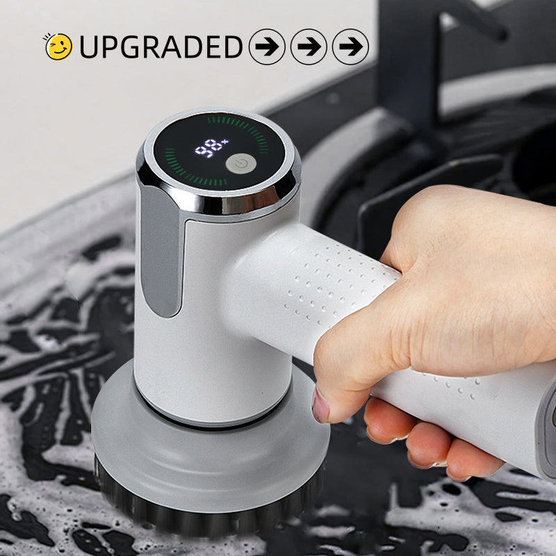 Shopi Vella waterproof electric pot cleaning tool with digital display being used to clean a kitchen pot